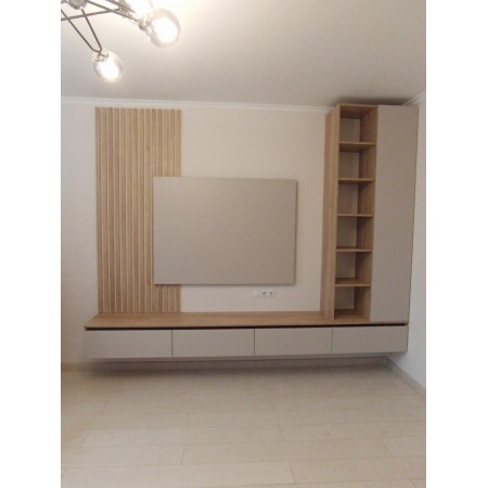 Mobilă living modernă cu iluminare LED integrată, design elegant și spații de depozitare pentru living contemporan